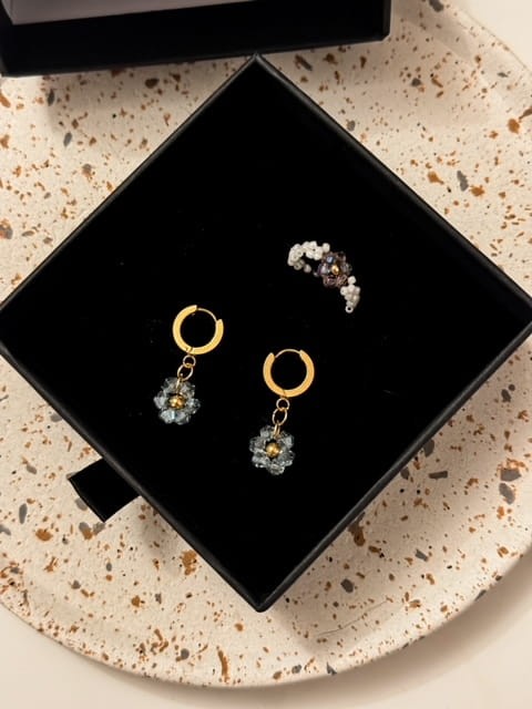 ZESTAW PIERŚCIONEK KWIAT I KOLCZYKI KÓŁECZKA