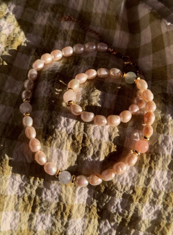 NASZYJNIK JASMINE NATURALNE PERŁY HEMATYT I MORGANIT