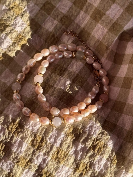 NASZYJNIK JASMINE NATURALNE PERŁY HEMATYT I MORGANIT