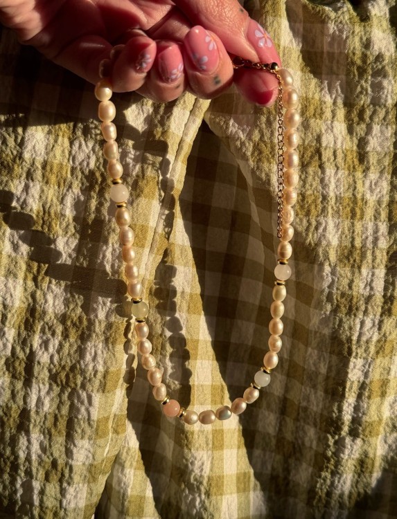 NASZYJNIK JASMINE NATURALNE PERŁY HEMATYT I MORGANIT