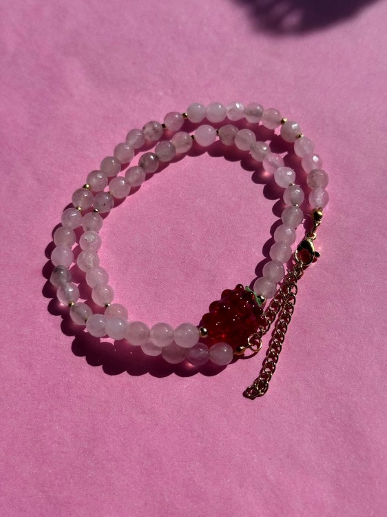 NASZYJNIK JASMINE JADEIT RÓŻOWY I MALINA