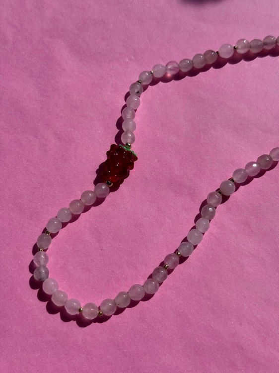 NASZYJNIK JASMINE JADEIT RÓŻOWY I MALINA