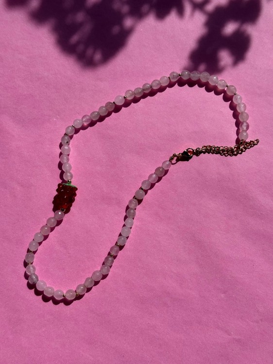 NASZYJNIK JASMINE JADEIT RÓŻOWY I MALINA