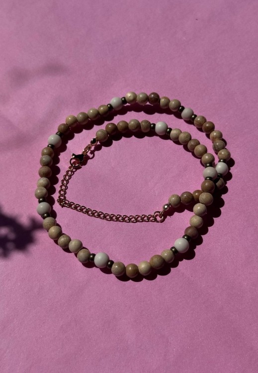 NASZYJNIK MEN DREWNO EGZOTYCZNE I KAMIENIE RZECZNE