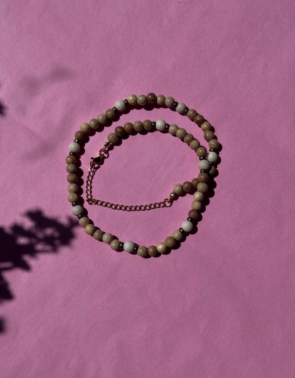 NASZYJNIK MEN DREWNO EGZOTYCZNE I KAMIENIE RZECZNE