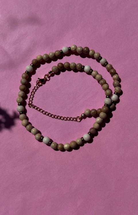 NASZYJNIK MEN DREWNO EGZOTYCZNE I KAMIENIE RZECZNE