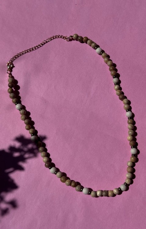 NASZYJNIK MEN DREWNO EGZOTYCZNE I KAMIENIE RZECZNE