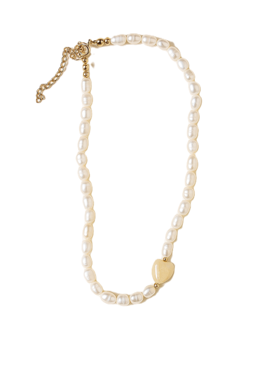 NASZYJNIK LOVER NATURALNE PERŁY I SERDUSZKO CERAMICZNE BUTTER YELLOW ŻÓŁTE