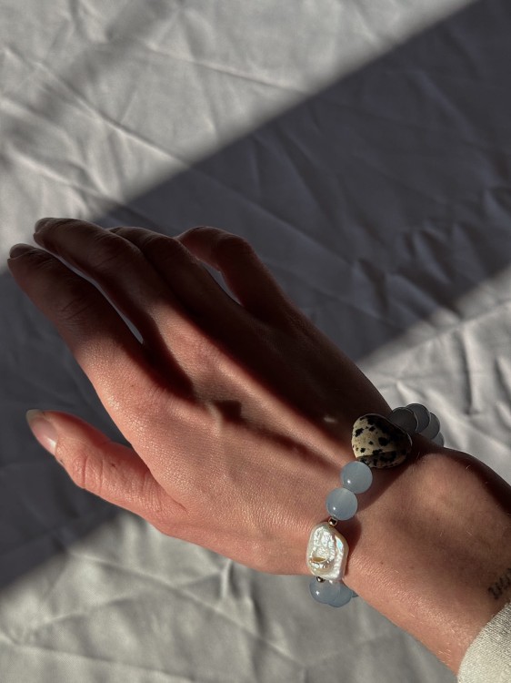 BRANSOLETKA AURA HEART SERCE Z JASPISU DALMATYŃSKIEGO NATURALNA PERŁA