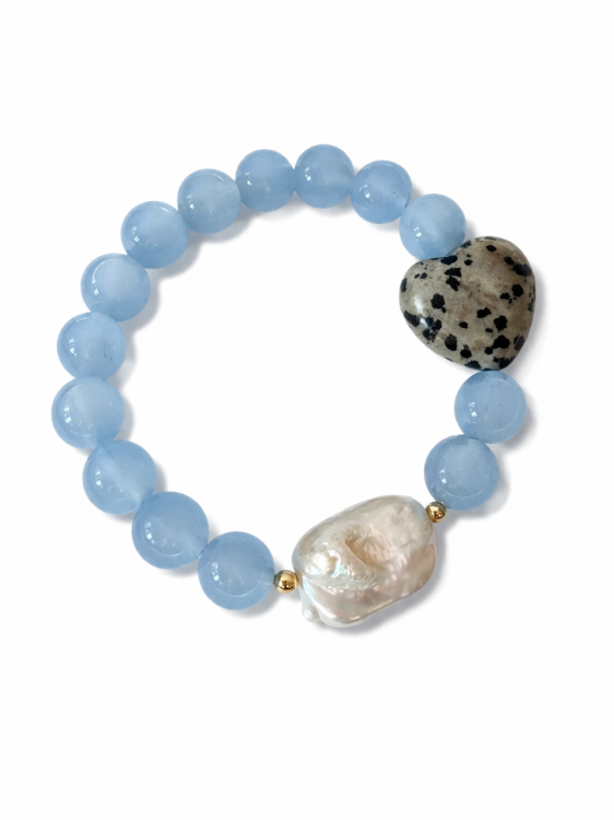 BRANSOLETKA AURA HEART SERCE Z JASPISU DALMATYŃSKIEGO NATURALNA PERŁA
