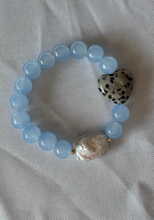 BRANSOLETKA AURA HEART SERCE Z JASPISU DALMATYŃSKIEGO NATURALNA PERŁA