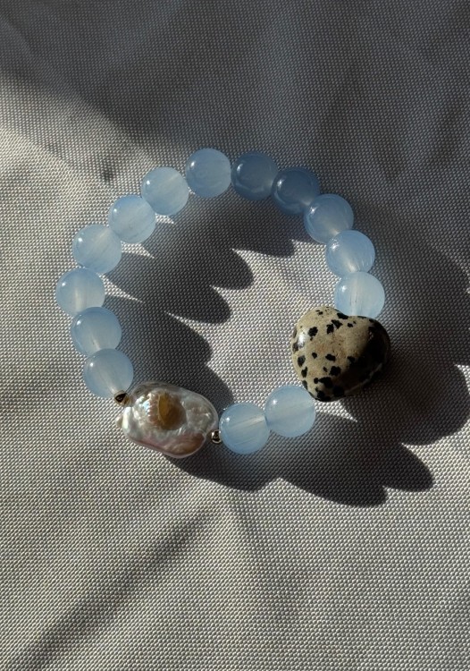 BRANSOLETKA AURA HEART SERCE Z JASPISU DALMATYŃSKIEGO NATURALNA PERŁA