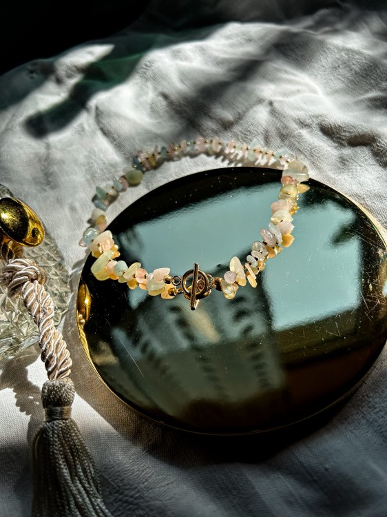 CHOCKER PERLINE NASZYNIK Z MORGANITEM PASTELOWY 2