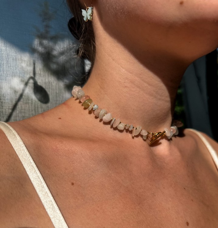 CHOCKER PERLINE NASZYNIK Z MORGANITEM PASTELOWY 3