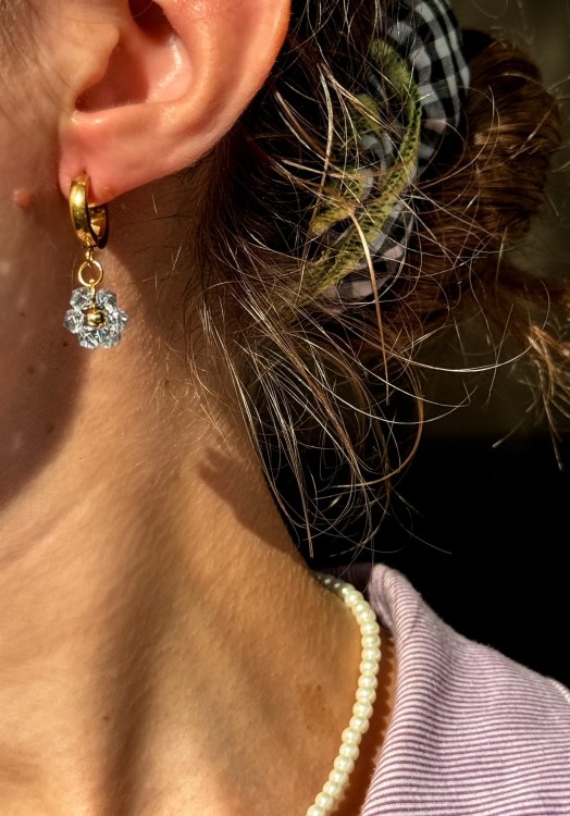 KOLCZYKI RETRO VIBE ZŁOTE KÓŁECZKA KWIAT Z KRYSZTAŁKÓW