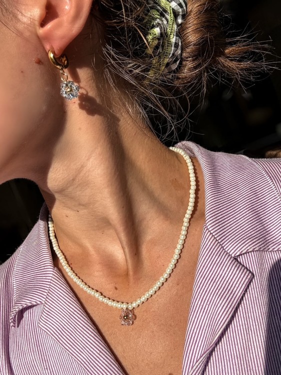 KOLCZYKI RETRO VIBE ZŁOTE KÓŁECZKA KWIAT Z KRYSZTAŁKÓW